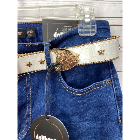 Dollhouse You Are Beautiful Women's Size 9/10 Belted‎ Flared Blue Jeans - Picture 5 of 9